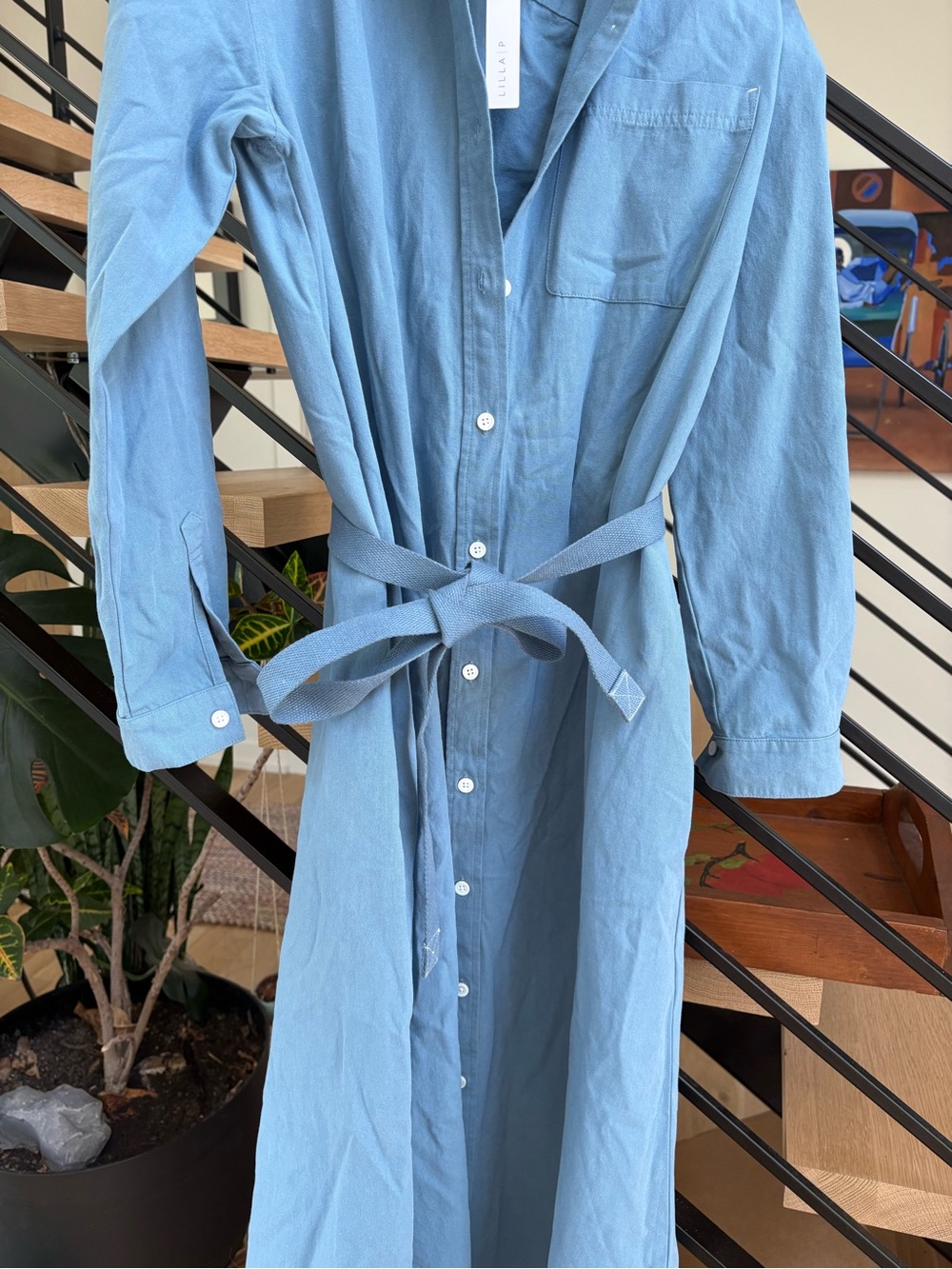 Lilla P Light Blue Button-Front Maxi Shirt Dress